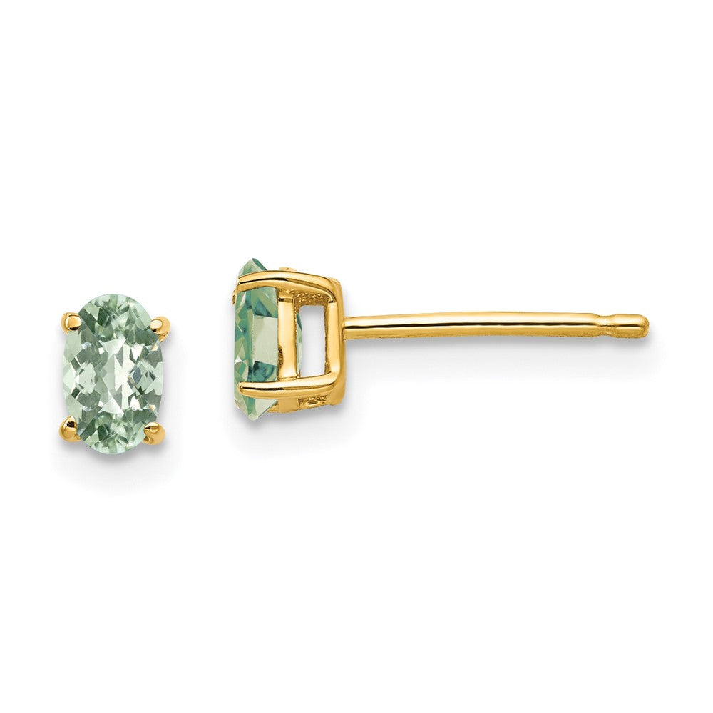 14K Gold Gelbgold Ohrringe mit ovalem Schachbrettschliff-Grünquarz 5x3