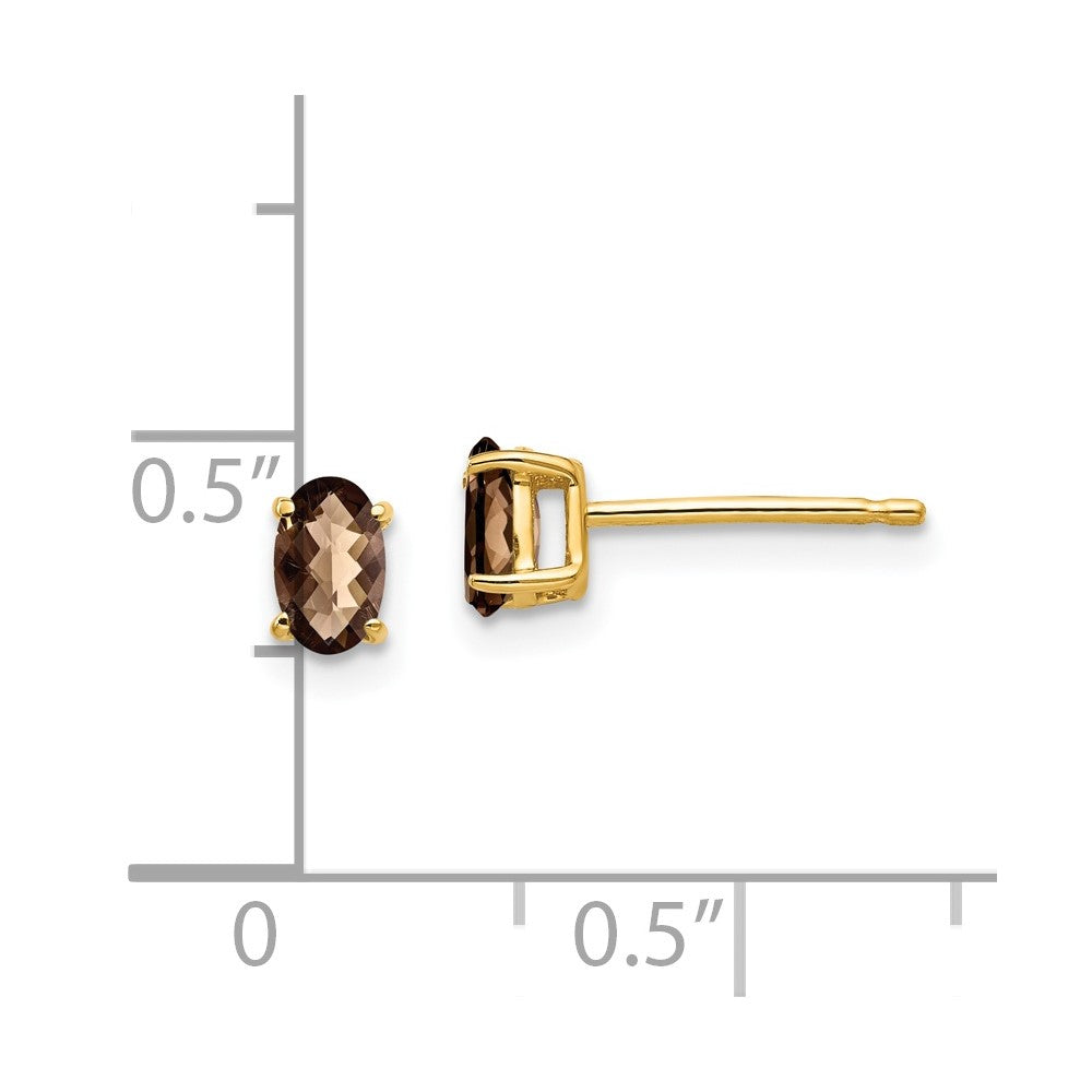 14K Gelbgold Ohrringe mit 5x3 ovalem Schachbrettschliff-Rauchquarz