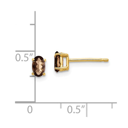 14K Gelbgold Ohrringe mit 5x3 ovalem Schachbrettschliff-Rauchquarz