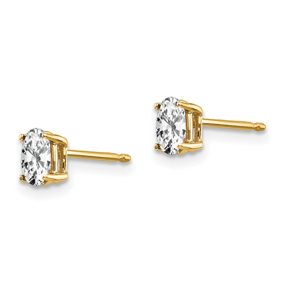 14K Gelbgold Ohrringe mit ovalem Zirkonia, 5 x 3 mm