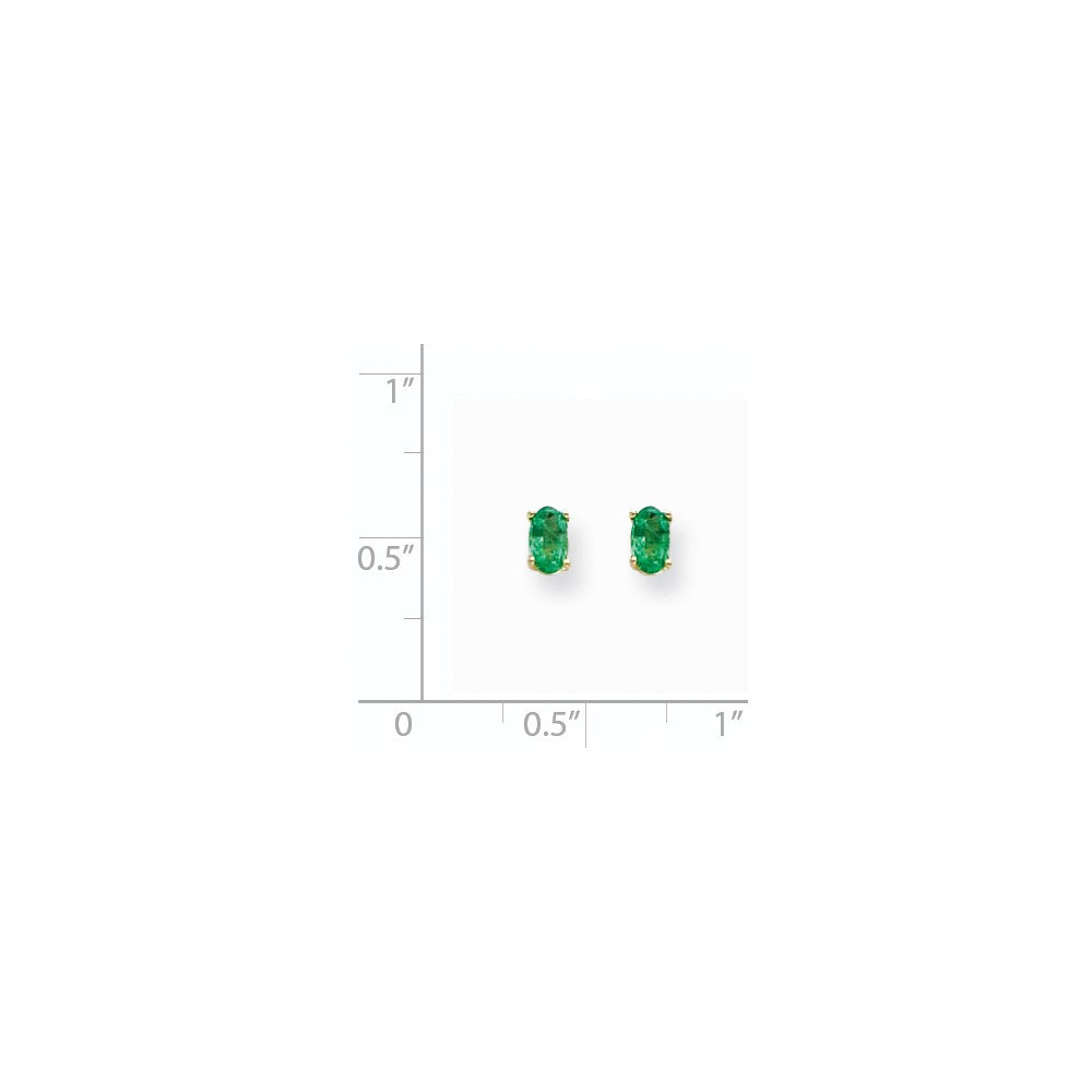 14K Gelbgold Ohrringe mit ovalem Smaragd, 5x3 mm