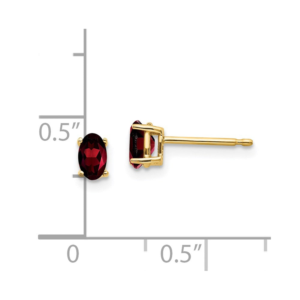 14K Gelbgold Ohrringe mit ovalem Granat, 5x3 mm