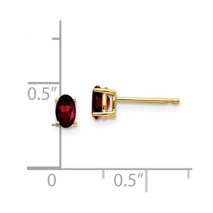 14K Gelbgold Ohrringe mit ovalem Granat, 5x3 mm