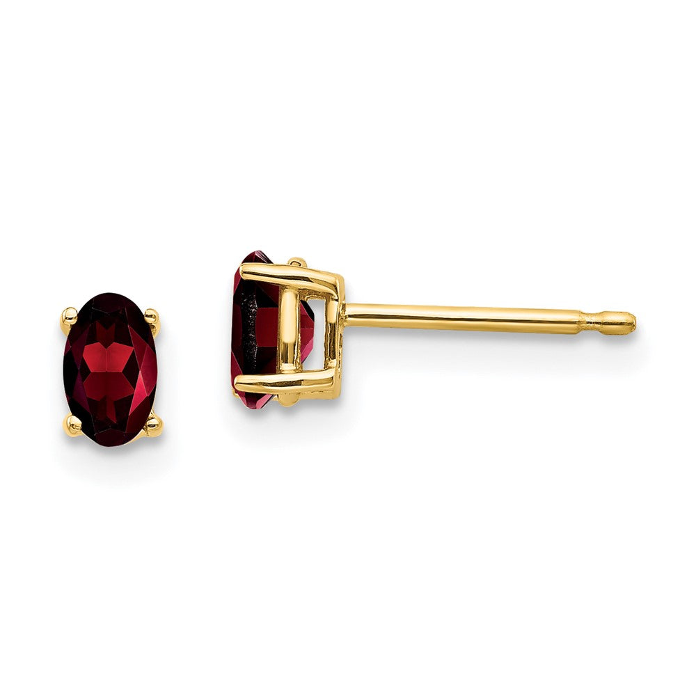 14K Gelbgold Ohrringe mit ovalem Granat, 5x3 mm