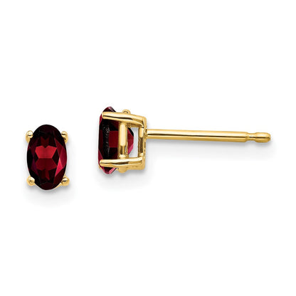 14K Gelbgold Ohrringe mit ovalem Granat, 5x3 mm