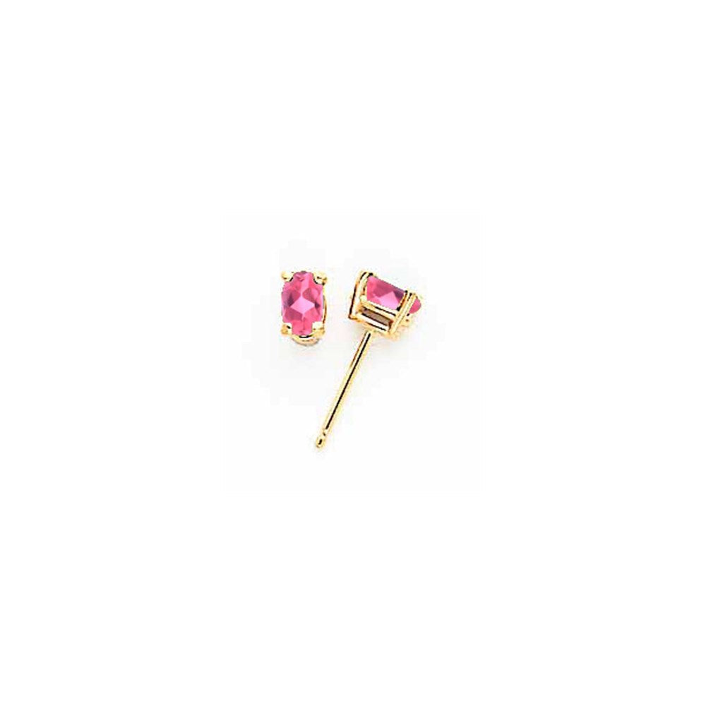14K Gelbgold Ohrringe mit ovalem rosa Turmalin, 5x3mm