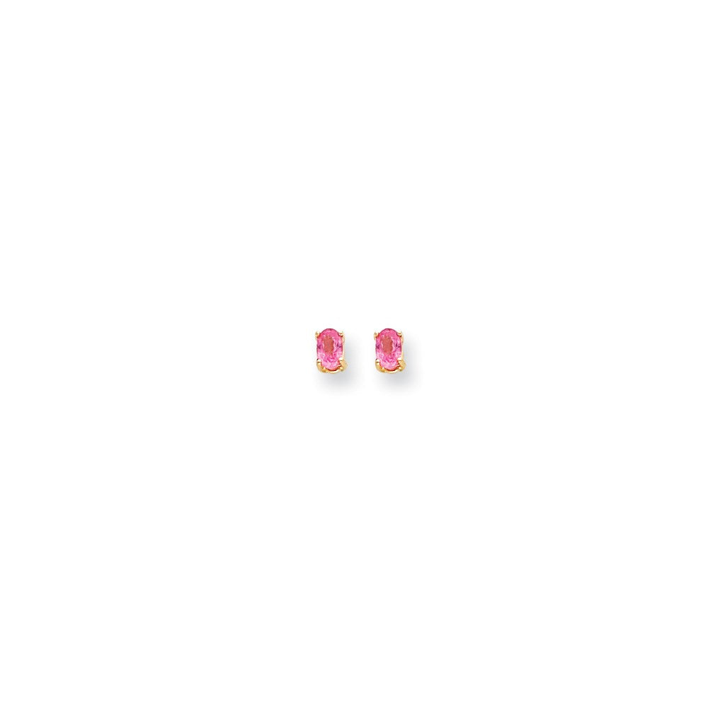 14K Gelbgold Ohrringe mit ovalem rosa Saphir, 5x3 mm