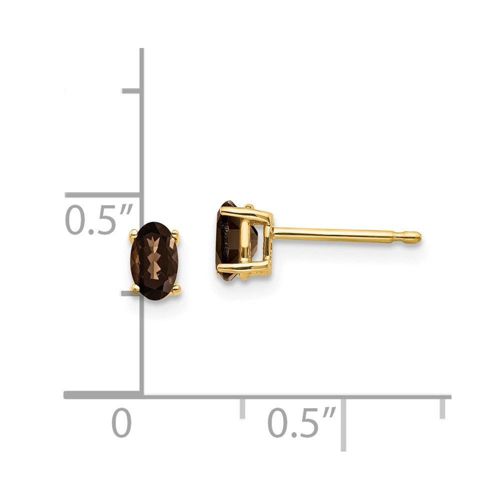 14K Gelbgold Ohrringe mit ovalem Schachbrettschliff, 5x3 mm, Rauchquarz