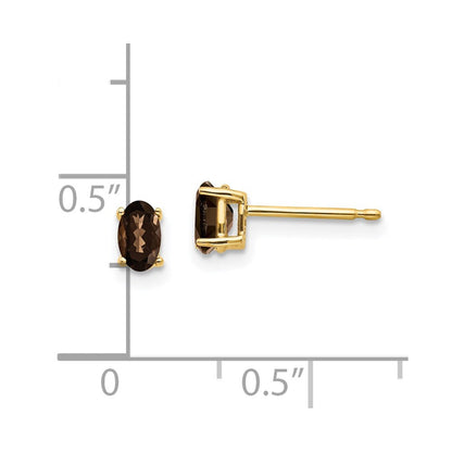 14K Gelbgold Ohrringe mit ovalem Schachbrettschliff, 5x3 mm, Rauchquarz
