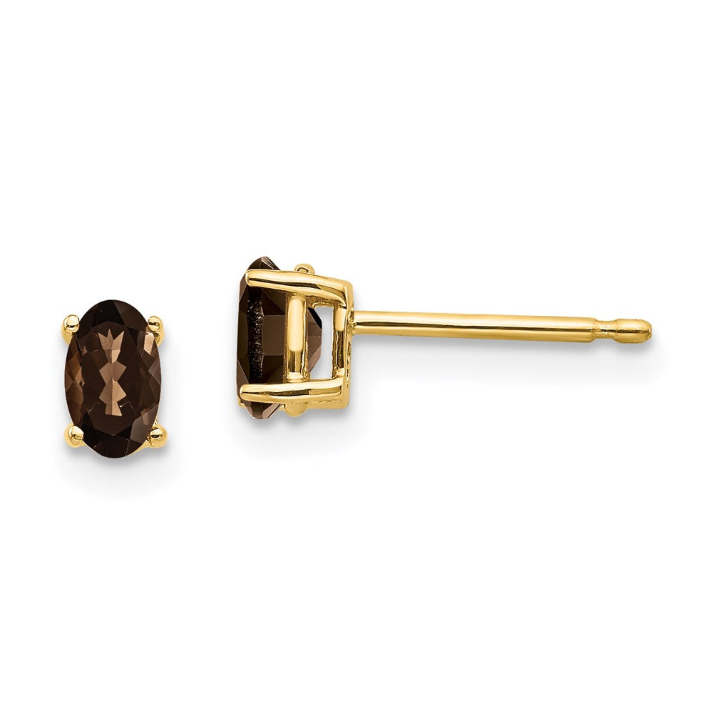 14K Gelbgold Ohrringe mit ovalem Schachbrettschliff, 5x3 mm, Rauchquarz