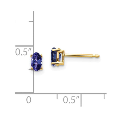 14K Gelbgold Ohrringe mit ovalem Tansanit, 5 x 3 mm
