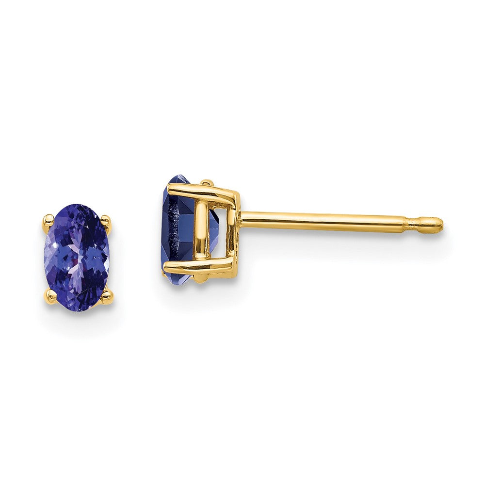 14K Gelbgold Ohrringe mit ovalem Tansanit, 5 x 3 mm
