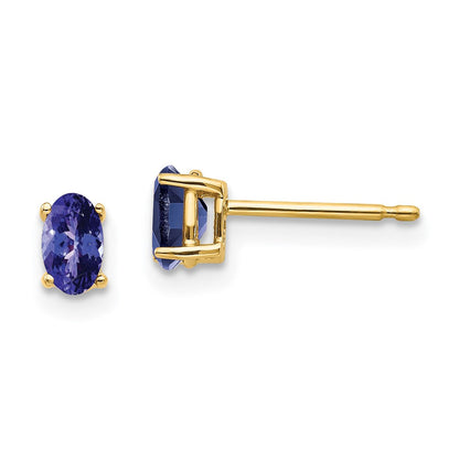 14K Gelbgold Ohrringe mit ovalem Tansanit, 5 x 3 mm