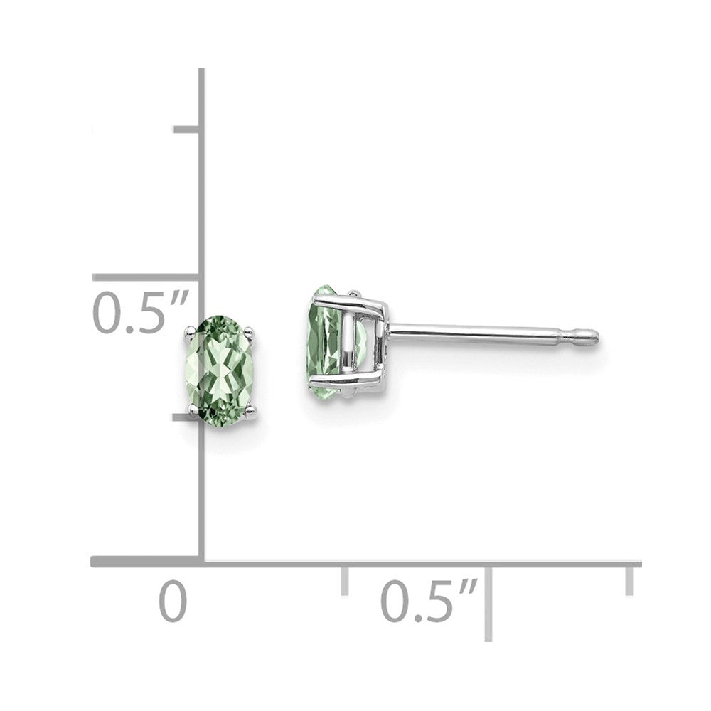14K Weißgold Ohrringe mit ovalem grünem Quarz, 5 x 3 mm