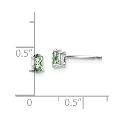 14K Weißgold Ohrringe mit ovalem grünem Quarz, 5 x 3 mm