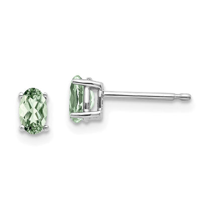 14K Weißgold Ohrringe mit ovalem grünem Quarz, 5 x 3 mm