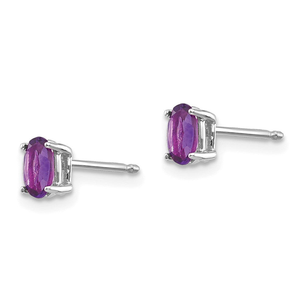 14K Weißgold Ohrringe mit ovalem Amethyst 5x3mm