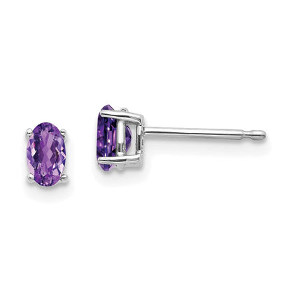 14K Weißgold Ohrringe mit ovalem Amethyst 5x3mm