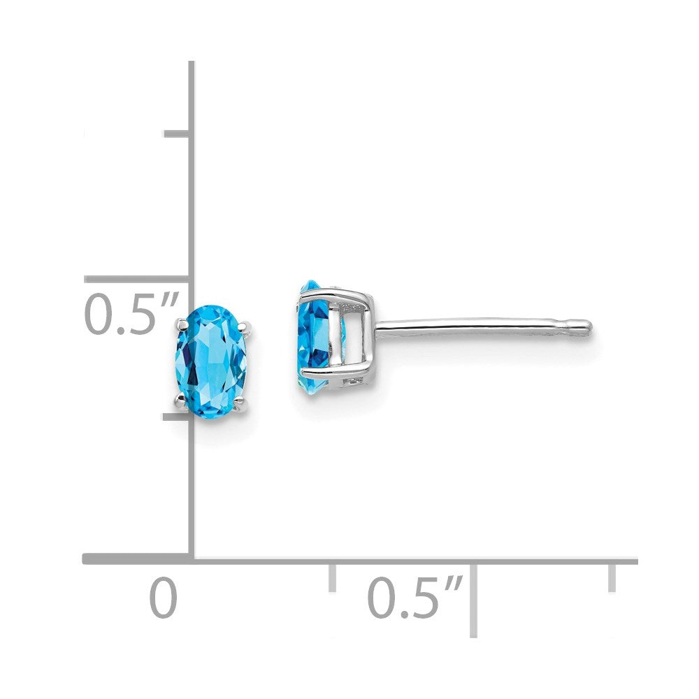 14K Weißgold Ohrringe mit ovalem Blautopas, 5x3mm