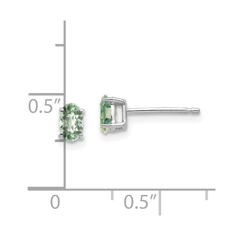 14K Weißgold Ohrringe mit ovalem Schachbrettschliff, Grüner Quarz, 5x3 mm