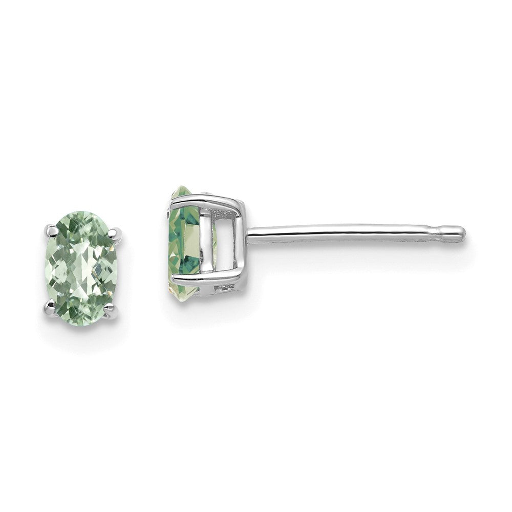 14K Weißgold Ohrringe mit ovalem Schachbrettschliff, Grüner Quarz, 5x3 mm