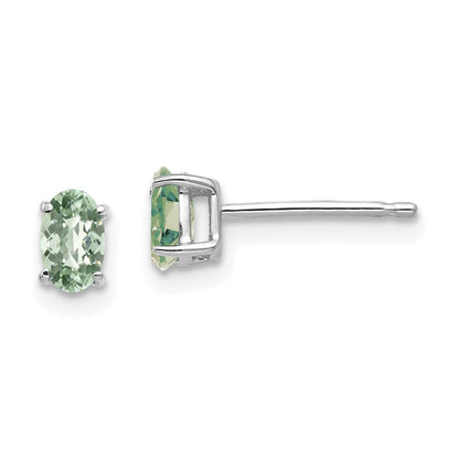 14K Weißgold Ohrringe mit ovalem Schachbrettschliff, Grüner Quarz, 5x3 mm