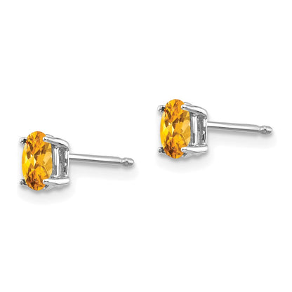 14K Weißgold Ohrringe mit ovalem Citrin, 5 x 3 mm
