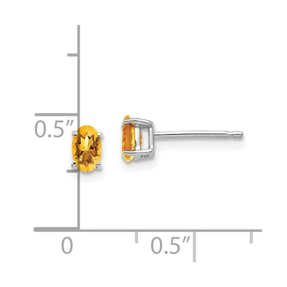 14K Weißgold Ohrringe mit ovalem Citrin, 5 x 3 mm