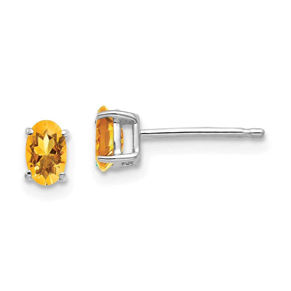 14K Weißgold Ohrringe mit ovalem Citrin, 5 x 3 mm