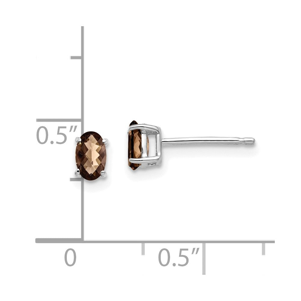 14K Weißgold Ohrringe mit ovalem Schachbrett-Schliff, 5x3 mm, Rauchquarz und Gelbgold-Quarz