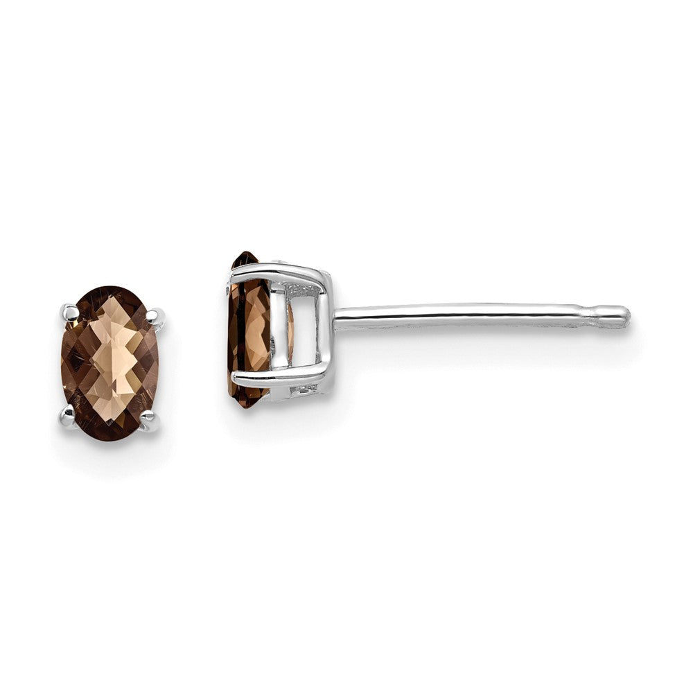 14K Weißgold Ohrringe mit ovalem Schachbrett-Schliff, 5x3 mm, Rauchquarz und Gelbgold-Quarz