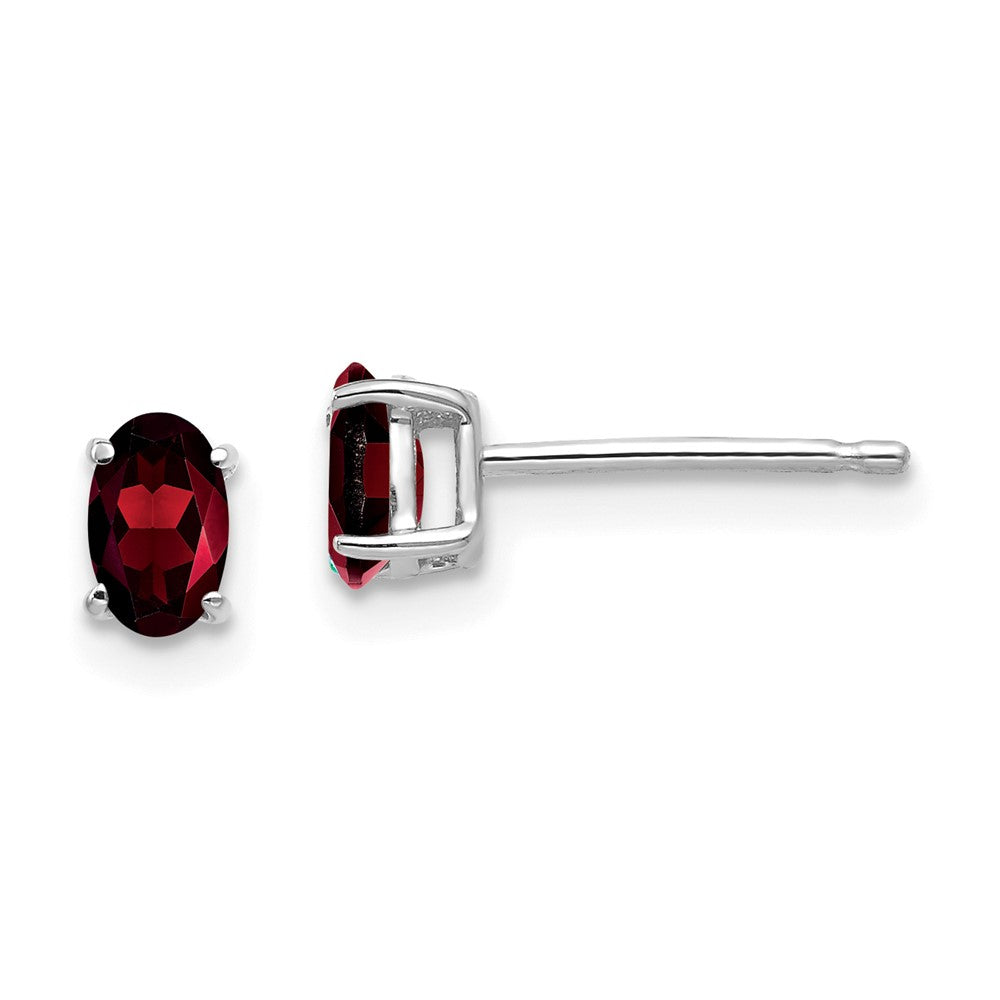 14K Weißgold Ohrringe mit ovalem Granat, 5 x 3 mm