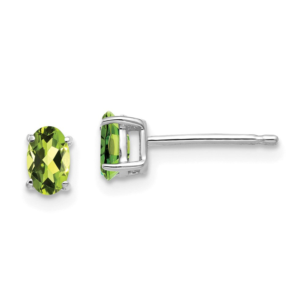 14K Weißgold Peridot Ohrstecker, oval