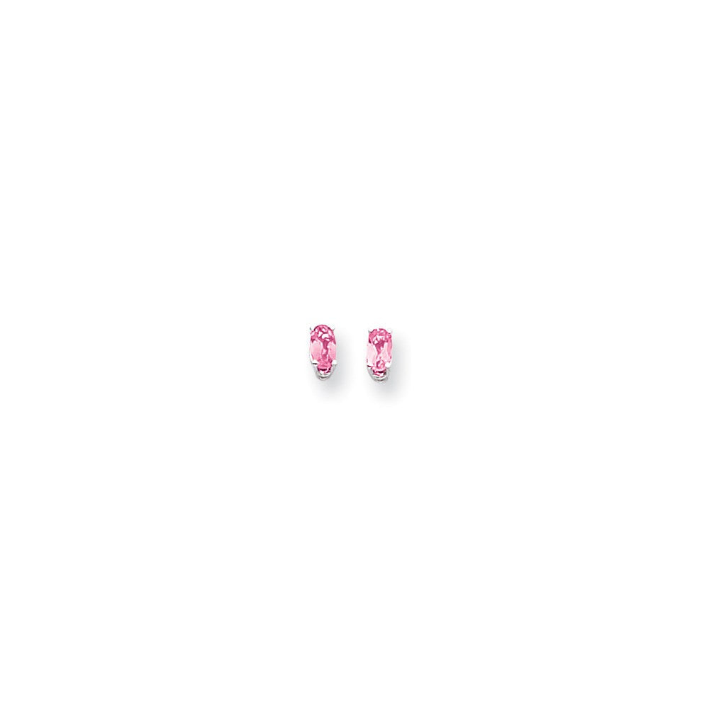 14K Weißgold Ohrringe mit ovalem rosa Turmalin, 5x3 mm