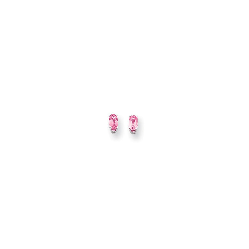 14K Weißgold Ohrringe mit ovalem rosa Turmalin, 5x3 mm