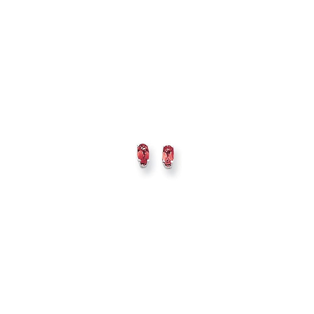 14K Weißgold Ohrringe mit ovalem Rubin, 5x3 mm
