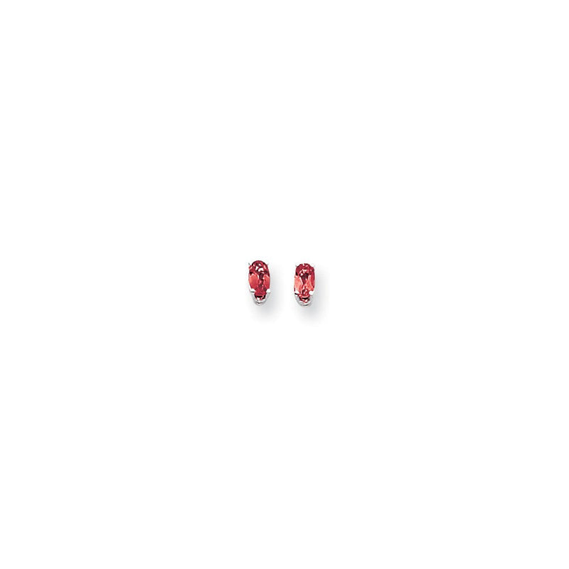 14K Weißgold Ohrringe mit ovalem Rubin, 5x3 mm