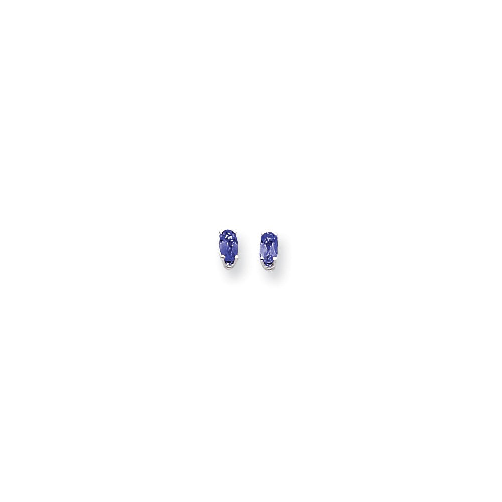 14K Weißgold Ohrringe mit ovalem Saphir 5x3mm