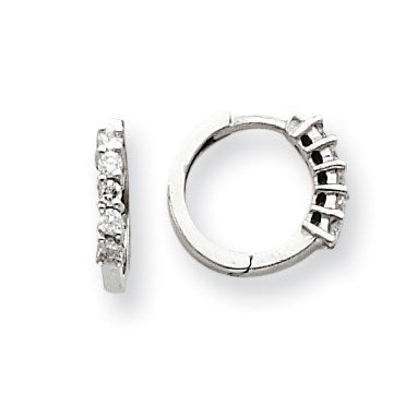 14K Weißgold Creolen mit echtem Diamant und Klappscharnier