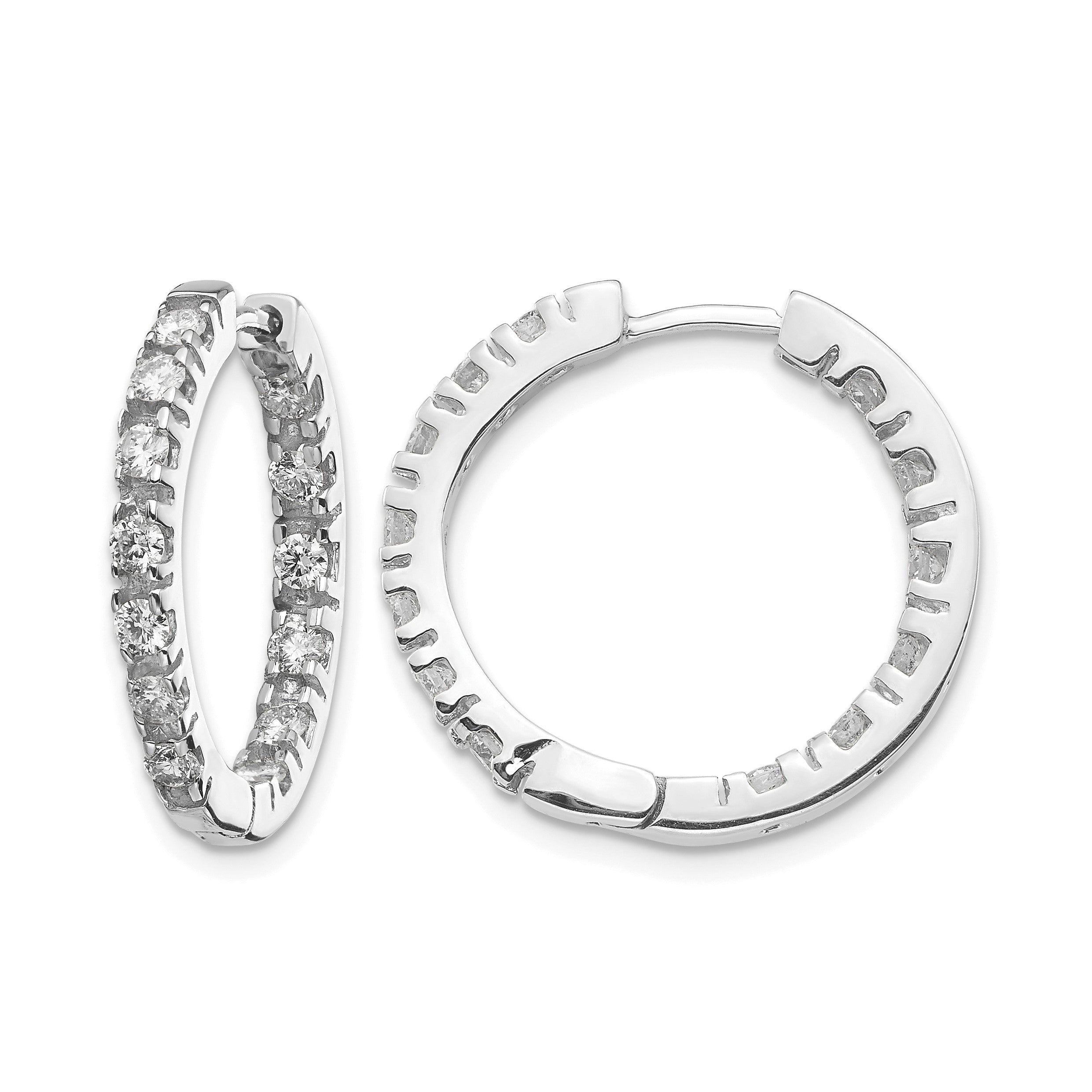 14K Weißgold Creolen mit Klappscharnier und echten AAA-Diamanten
