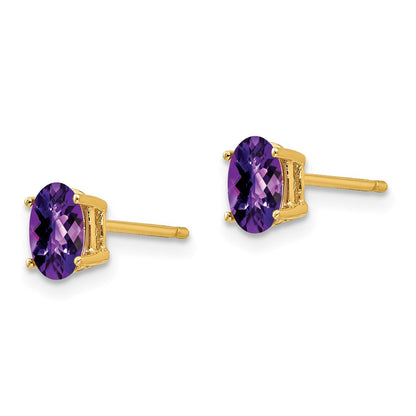 14K Gold Ohrringe mit ovalem Amethyst im Schachbrettschliff, 6x4 mm