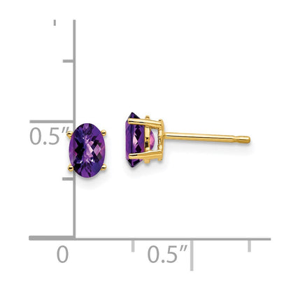 14K Gold Ohrringe mit ovalem Amethyst im Schachbrettschliff, 6x4 mm