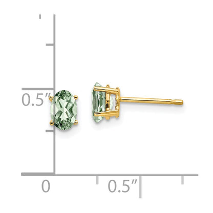14K Gelbgold Ohrringe mit ovalem grünem Quarz, 6 x 4 mm