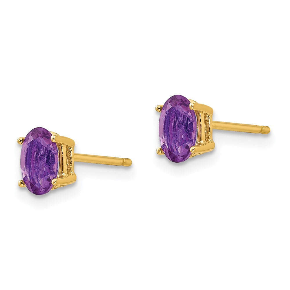14K Gelbgold Ohrringe mit ovalem Amethyst, 6 x 4 mm