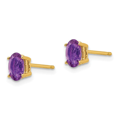 14K Gelbgold Ohrringe mit ovalem Amethyst, 6 x 4 mm