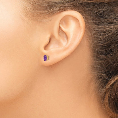 14K Gelbgold Ohrringe mit ovalem Amethyst, 6 x 4 mm