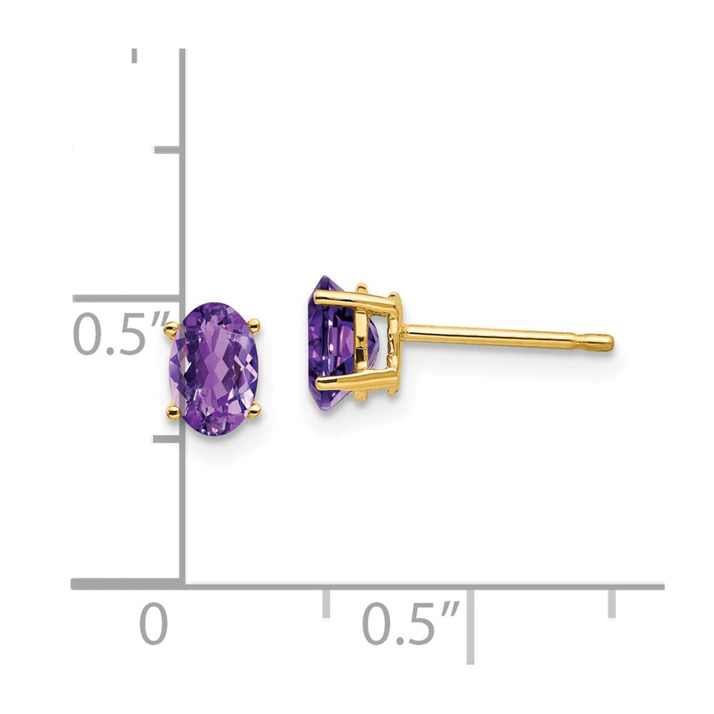 14K Gelbgold Ohrringe mit ovalem Amethyst, 6 x 4 mm