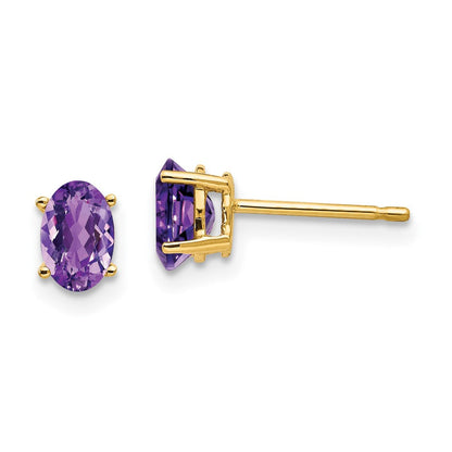14K Gelbgold Ohrringe mit ovalem Amethyst, 6 x 4 mm