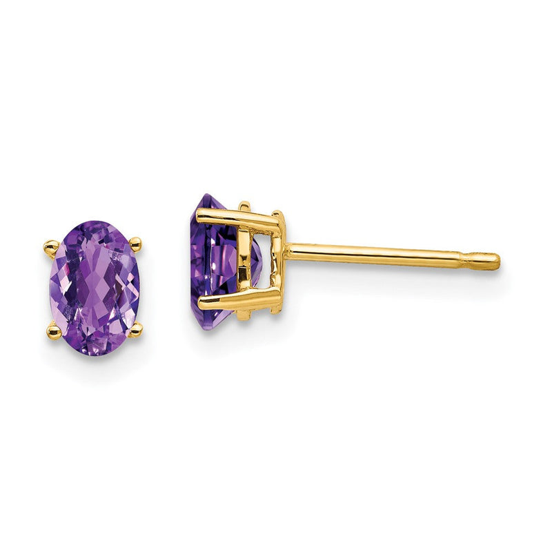 14K Gelbgold Ohrringe mit ovalem Amethyst, 6 x 4 mm