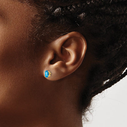 14K Gelbgold Ohrringe mit ovalem, 6 x 4 mm großem Blautopas im Schachbrettschliff